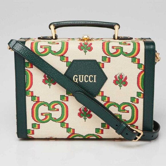 Gucci Green/Beige Canvas/Leather 100 Years Crossbody Box Bag - Picture 1 of 11